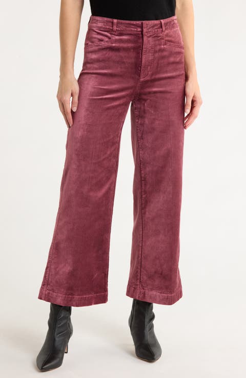 Anessa High Waist Ankle Wide Leg Velvet Pants