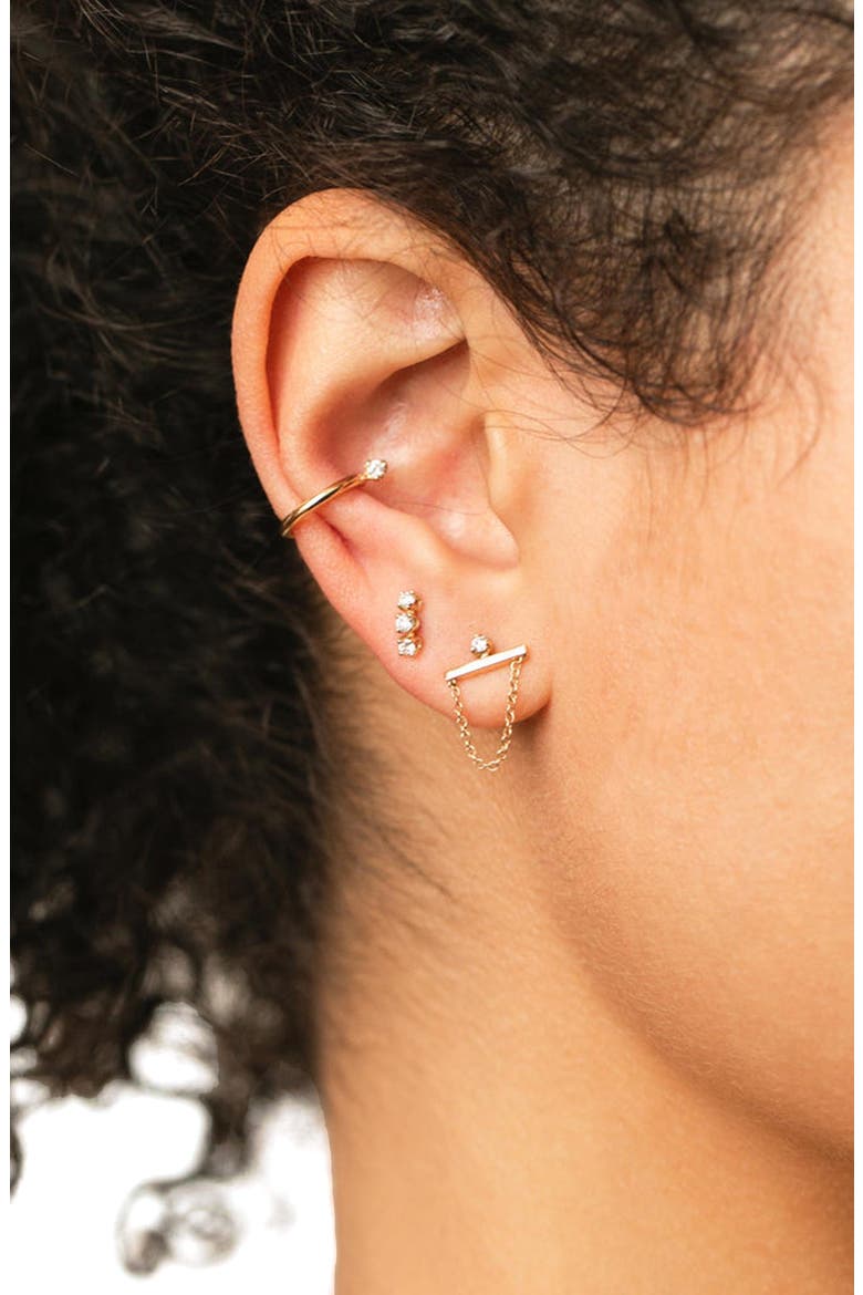 Single Diamond Bar & Chain Earring, Alternate, color, YELLOW GOLD/ DIAMOND