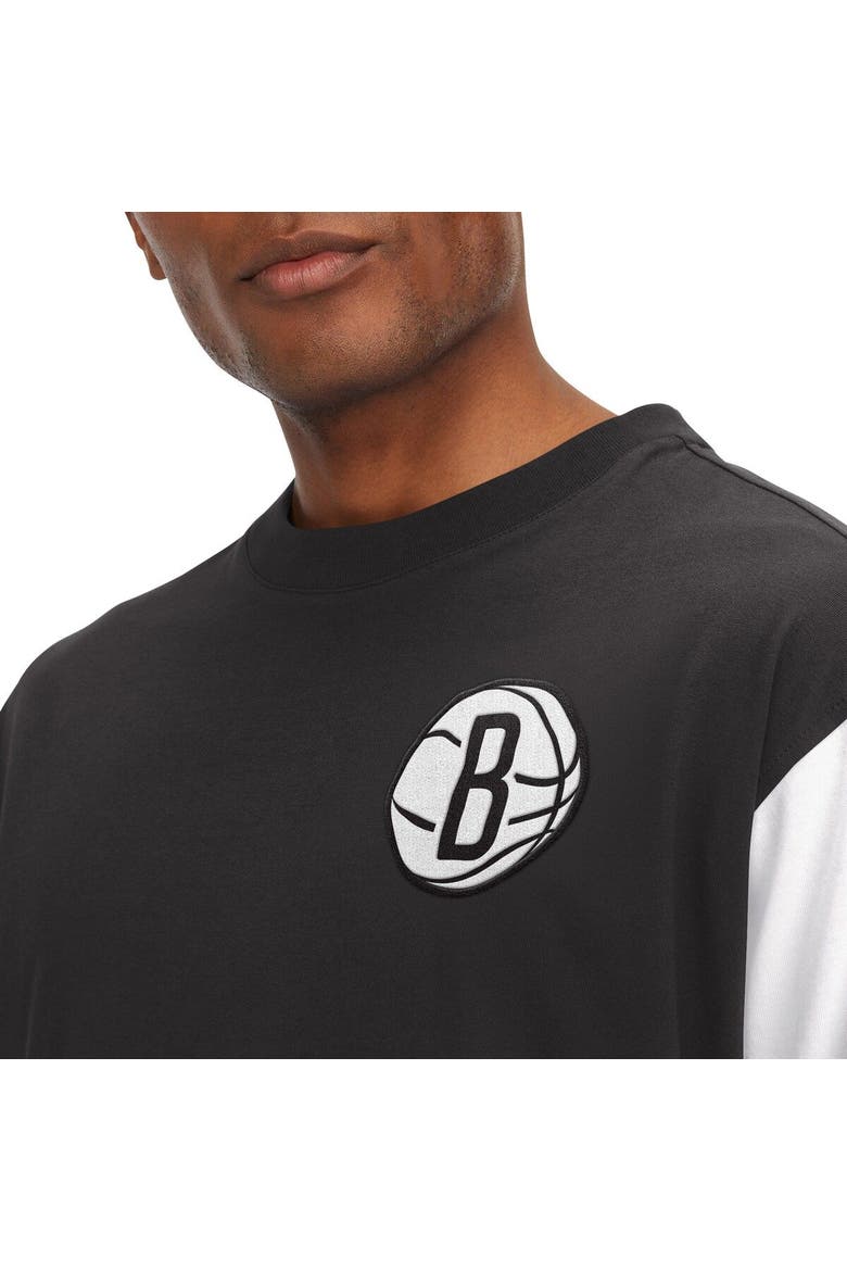 Men's Tommy Jeans Black Brooklyn Nets Richie Color Block Long Sleeve T-Shirt, Alternate, color, Black