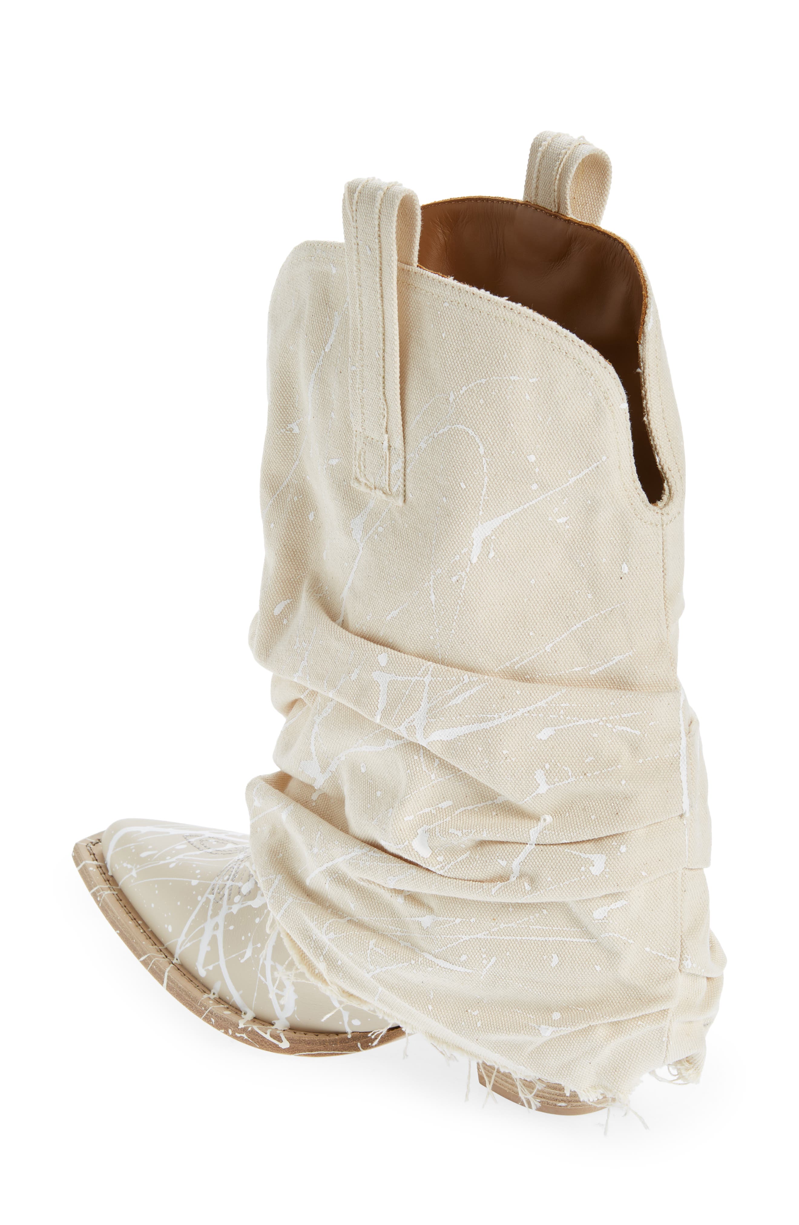 R13 Paint Spatter Canvas Sleeve Western Boot, Alternate, color, 