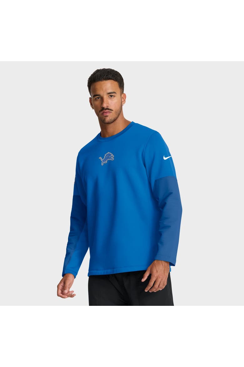Men's Nike Blue Detroit Lions Sideline Coaches Midweight Therma-FIT Crew Pullover, Main, color, Blue