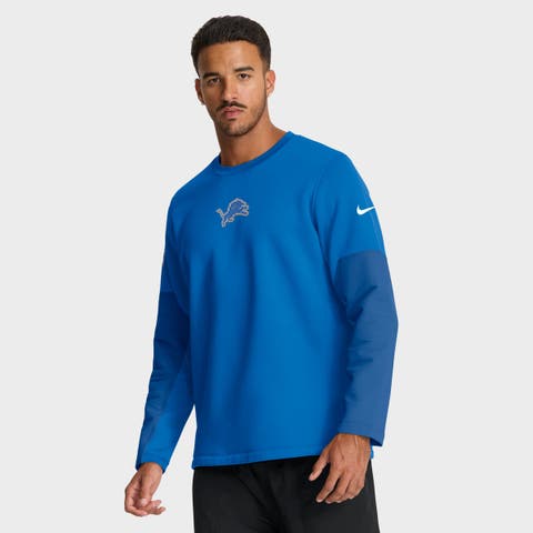 Men's Nike Blue Detroit Lions Sideline Coaches Midweight Therma-FIT Crew Pullover