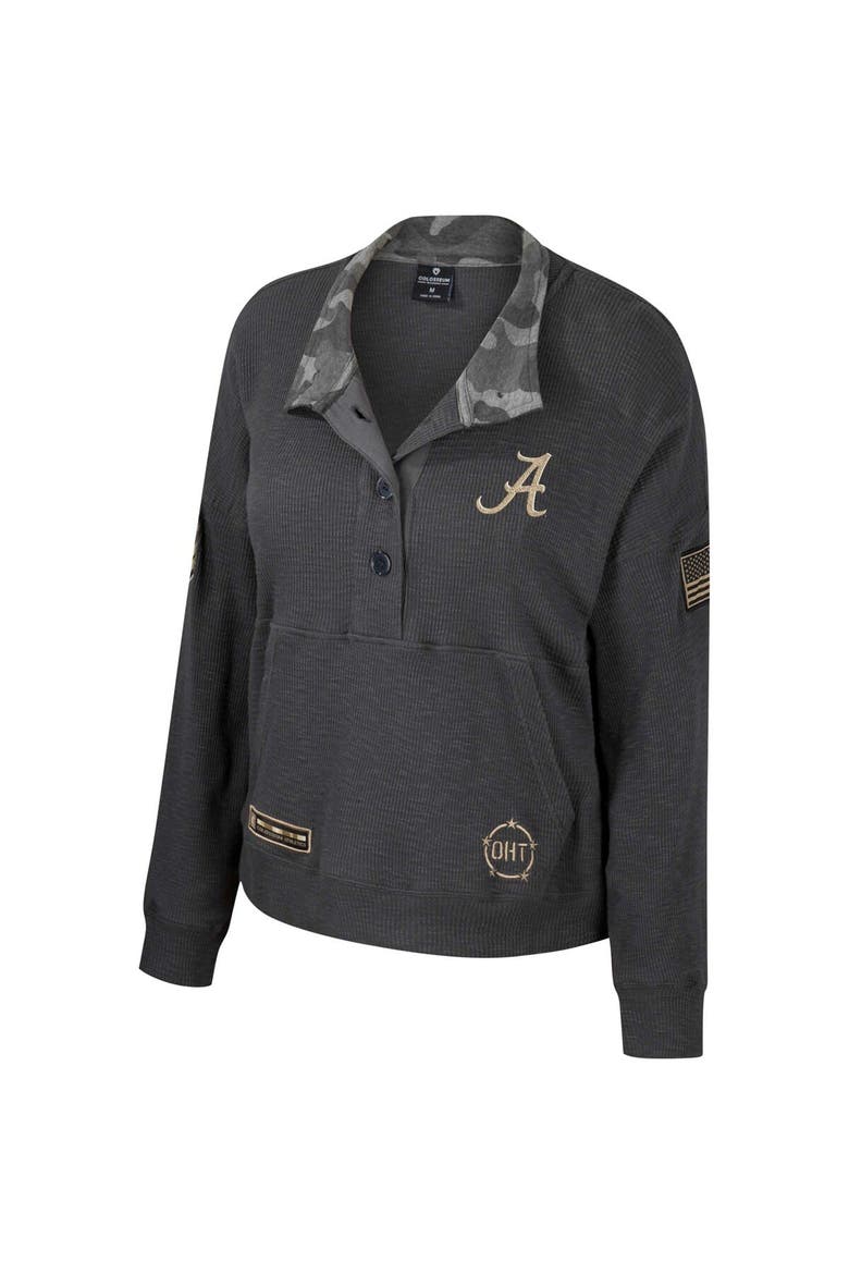 Women's Colosseum  Heather Charcoal Alabama Crimson Tide OHT Military Appreciation Payback Henley Thermal Sweatshirt, Alternate, color, Heather Charcoal