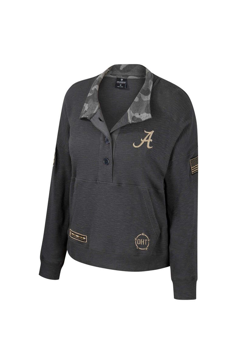 COLOSSEUM Women's Colosseum  Heather Charcoal Alabama Crimson Tide OHT Military Appreciation Payback Henley Thermal Sweatshirt, Alternate, color, Heather Charcoal