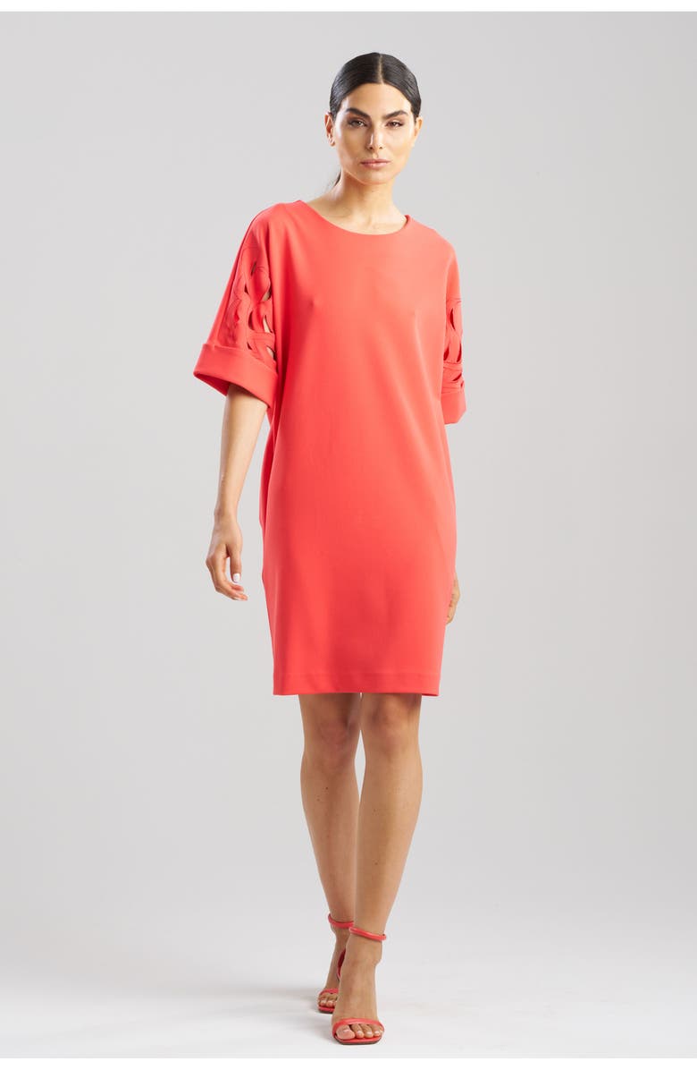 Natori SOLID KNIT CREPE T-shirt Dress with Embroidery, Main, color, Cayenne