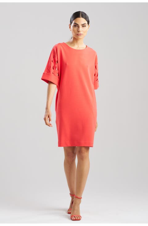 SOLID KNIT CREPE T-shirt Dress with Embroidery