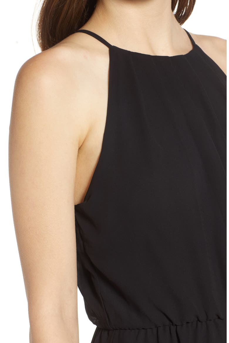 Blouson Chiffon Skater Dress, Alternate, color, BLACK