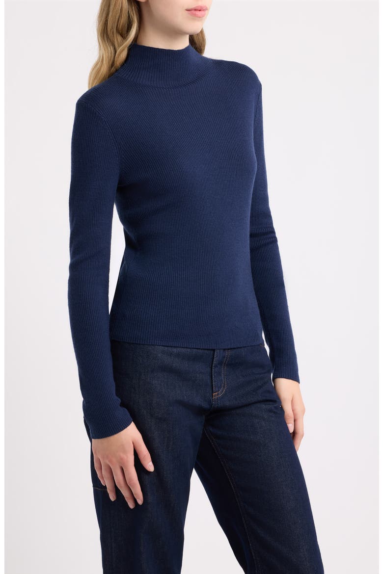 Lucy Ribbed Wool Mock Neck Sweater, Alternate, color, NAVY