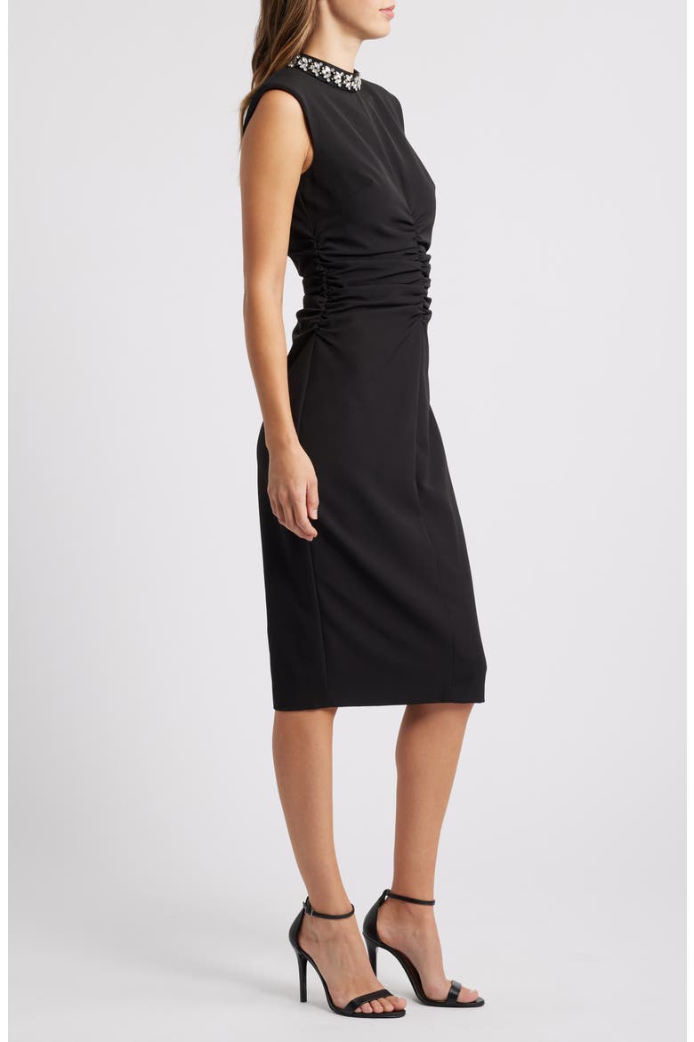 Embellished Mock Neck Sheath Dress, Alternate, color, BLACK