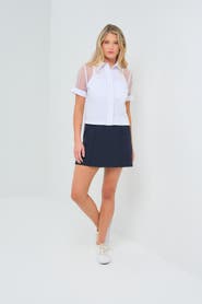 Anatomie Jade Stretch Poplin & Organza Collared Button Down