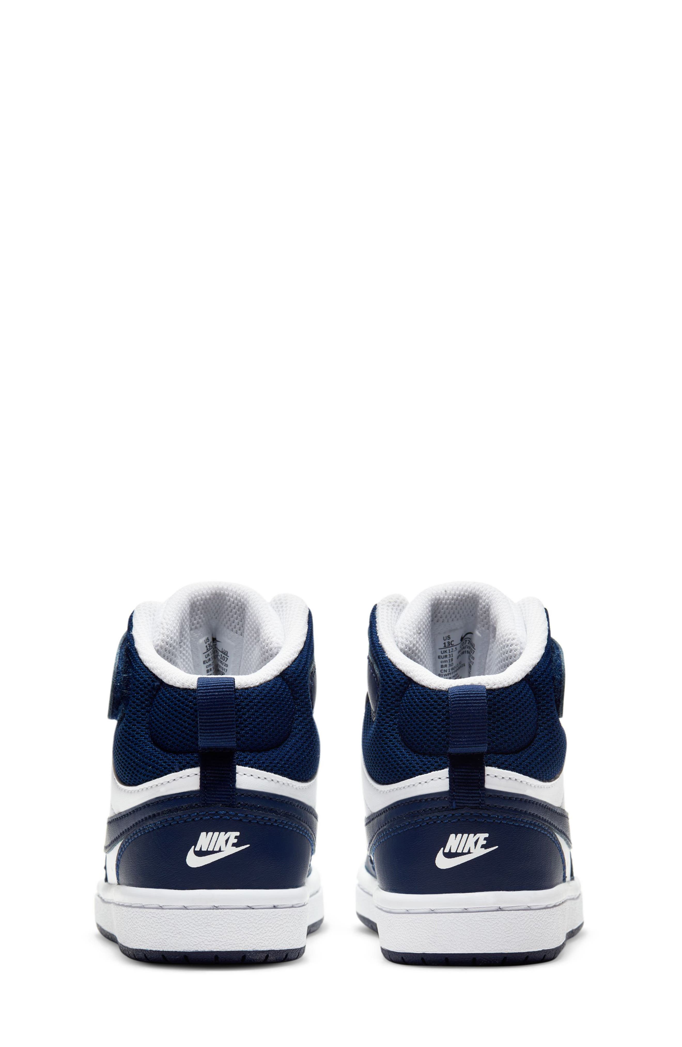 Nike Kids' Court Borough Mid 2 Basketball Shoe, Alternate, color, White/ Blue Void