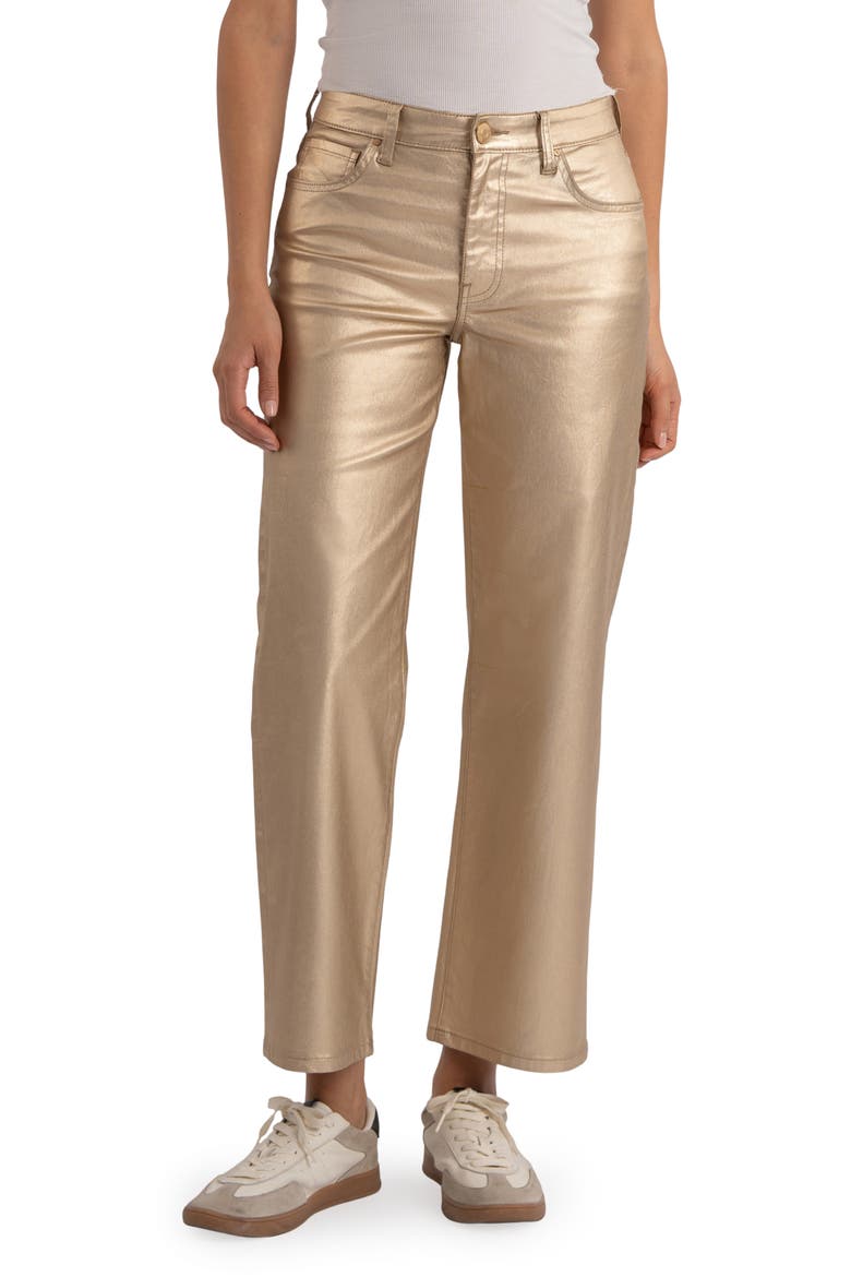 High Waist Coated Ankle Wide Leg Jeans, Main, color, GOLD