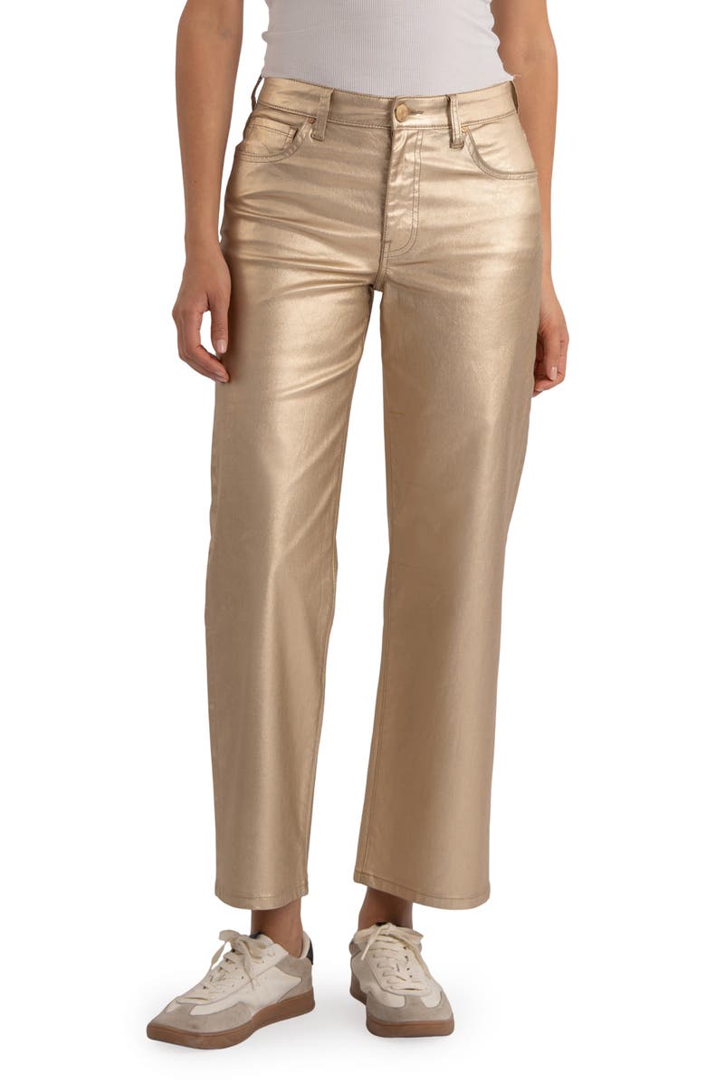 SWAT FAME High Waist Coated Ankle Wide Leg Jeans, Main, color, Gold