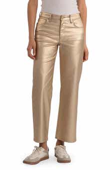 High Waist Coated Ankle Wide Leg Jeans