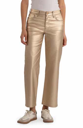 High Waist Coated Ankle Wide Leg Jeans