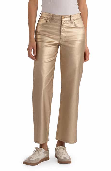 High Waist Coated Ankle Wide Leg Jeans