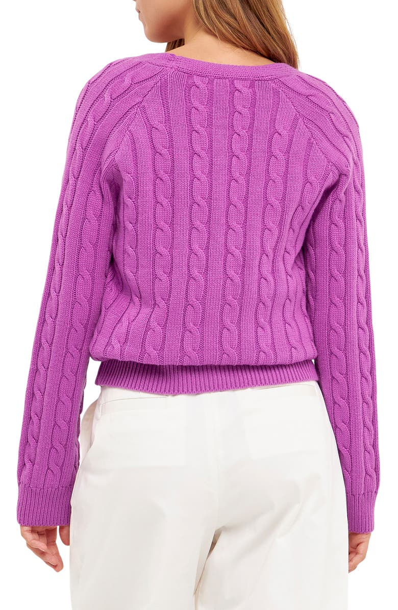 English Factory Cable Knit Cardigan, Alternate, color, Grape