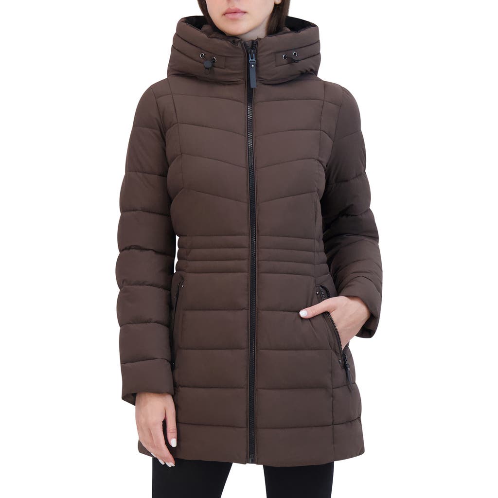 Laundry By Shelli Segal Stretch Puffer Jacket In Brown