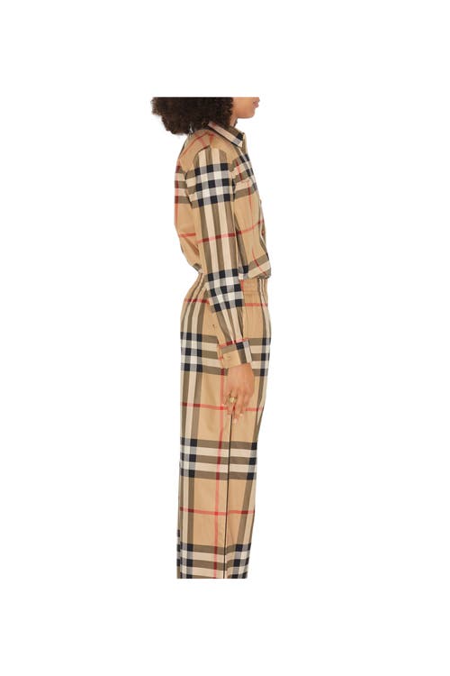 Burberry Check Cotton Trousers In Brown