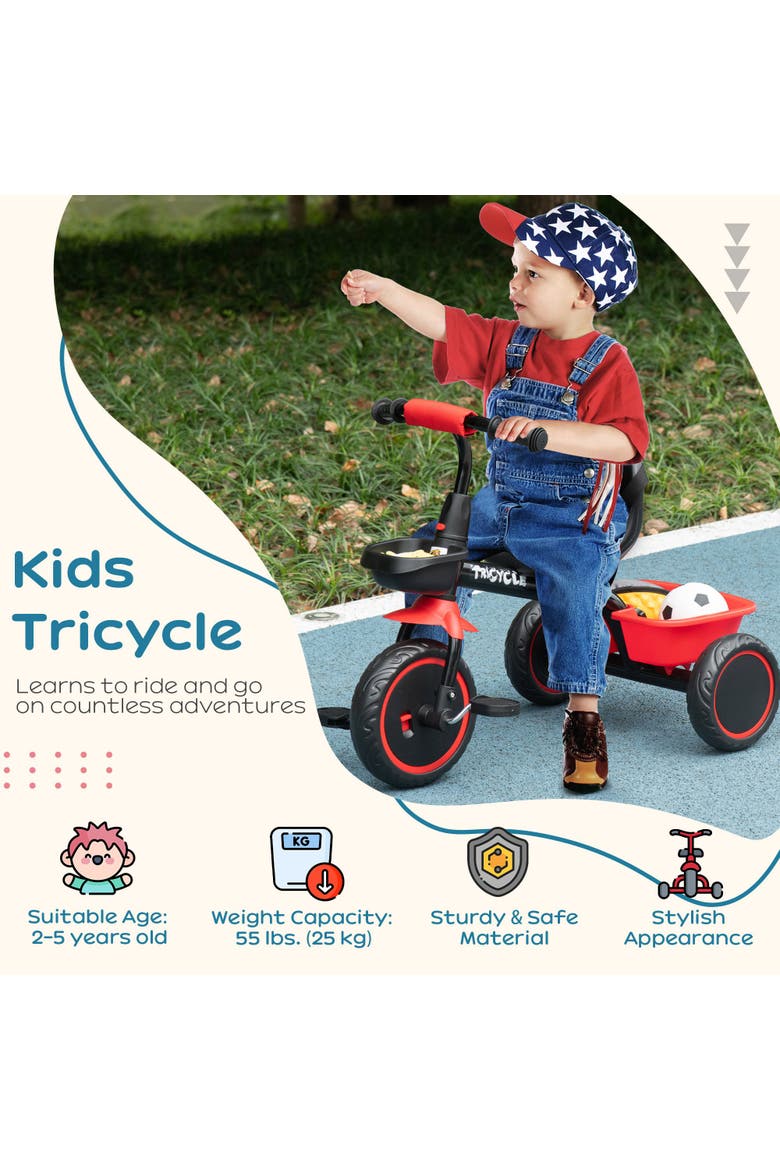 Toddler Tricycle with Adjustable Seat, Storage Baskets​, Alternate, color, Red