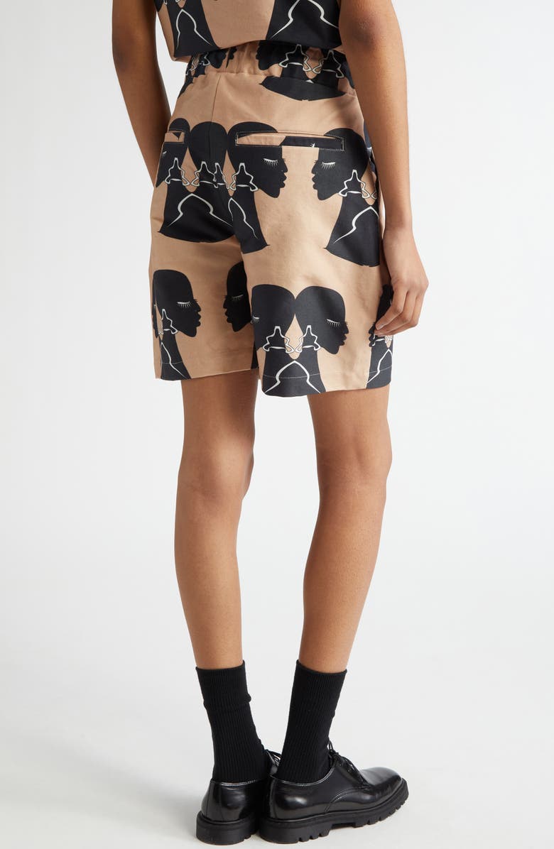 HOUSE OF AAMA Silhouette Print Cotton Twill Shorts, Alternate, color, Brown