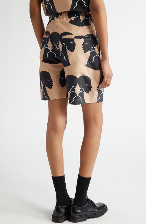 House Of Aama Silhouette Print Cotton Twill Shorts In Brown