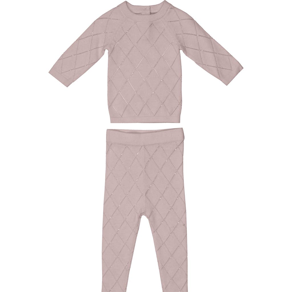 Maniere Manière Diamond Pointelle Sweater & Pants Set In Pale Mauve