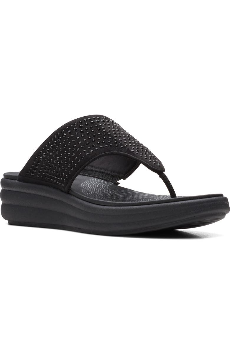 Clarks<sup>®</sup> Drift Jaunt Wedge Sandal, Main, color, Black Inte