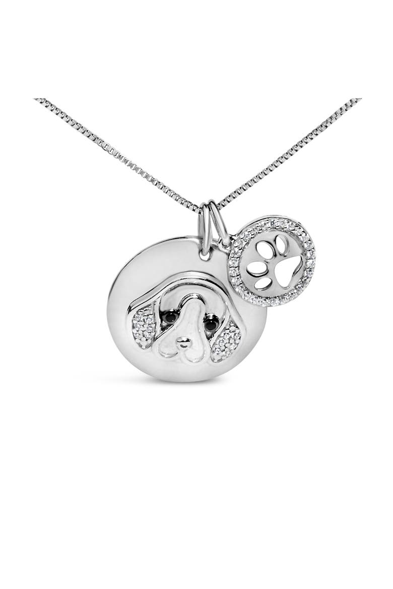 Silver 1/5 Cttw White and Black Diamond Beagle Dog Charm 18" Pendant Necklace, Main, color, White