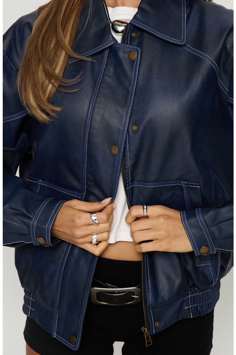 Jayton Faux Leather Jacket, Alternate, color, NAVY
