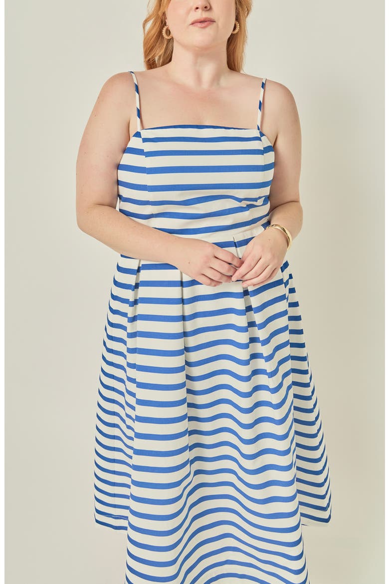 Striped Cotton Midi Dress, Alternate, color, OFF WHITE/ ROYAL BLUE