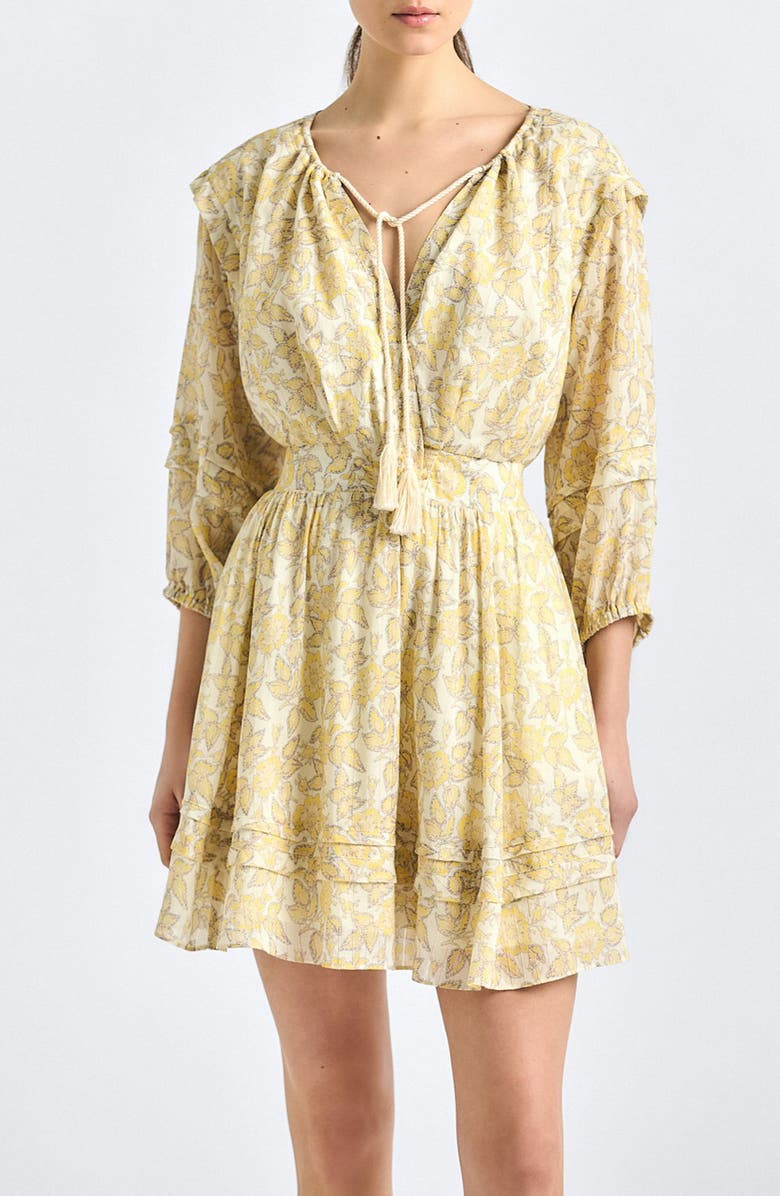 Derek Lam 10 Crosby Solange Print Voile Minidress, Main, color, Valiase Yellow Floral
