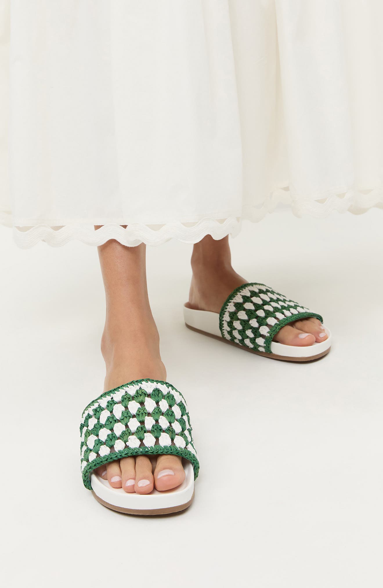 Henri Crochet Raffia Slide Sandal, Alternate, color, WHITE/ GREEN