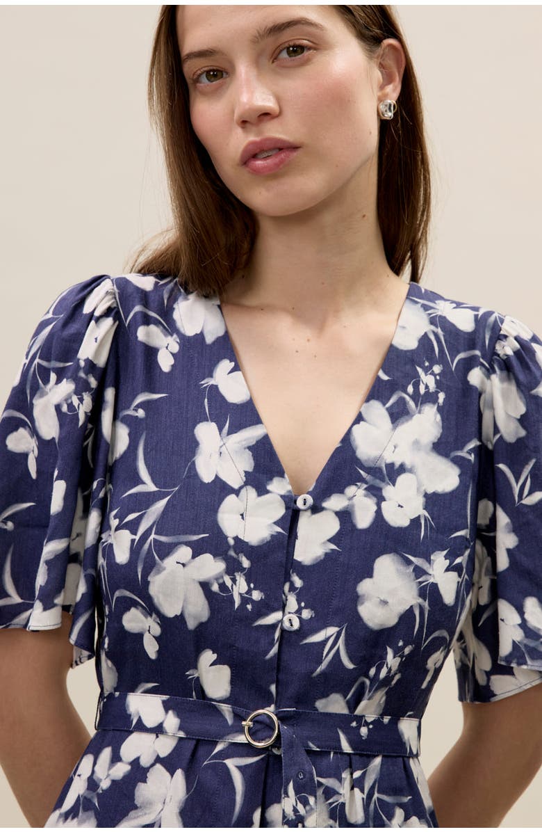 Rebecca Taylor Bea Linen Maxi Dress, Alternate, color, Navy Combo