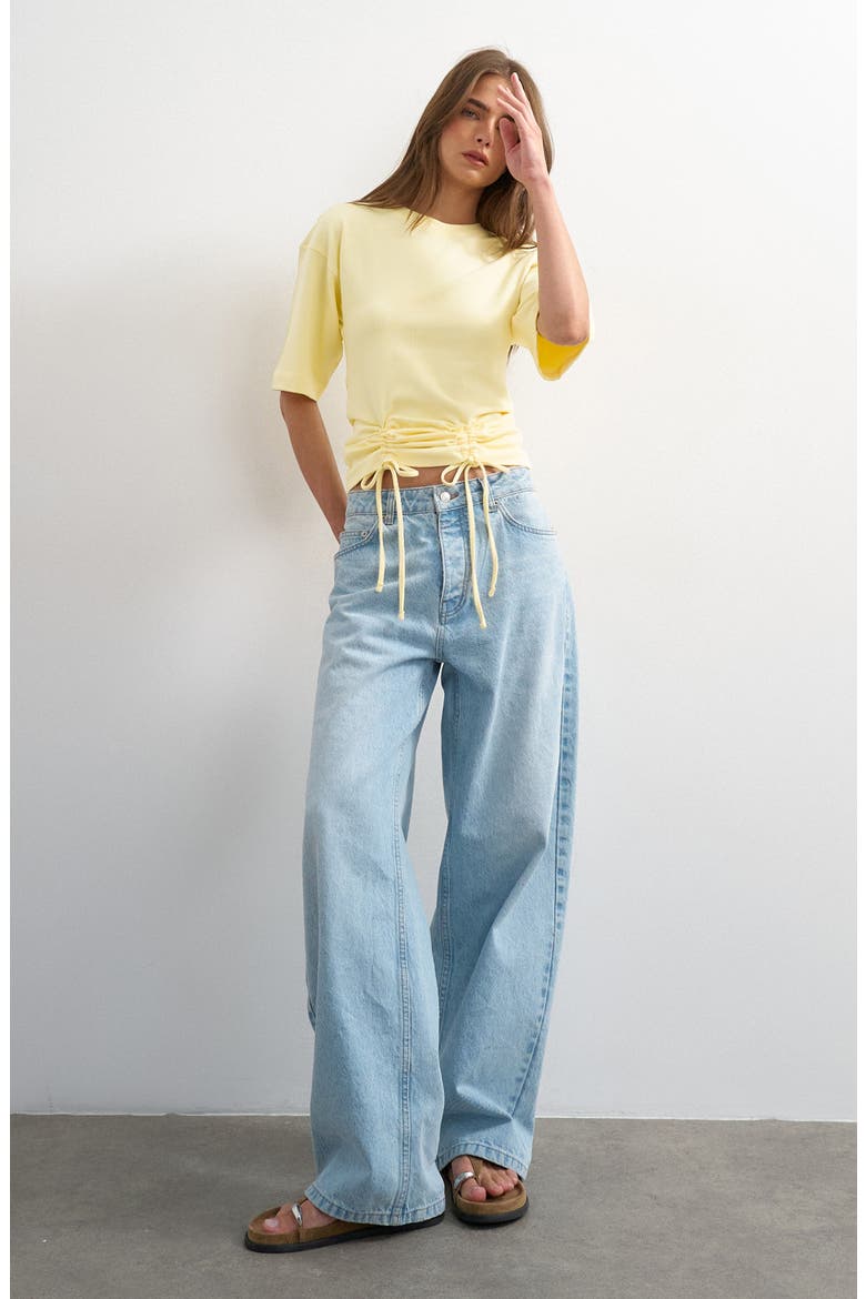 Drawcord Detail Crop Top, Alternate, color, YELLOW