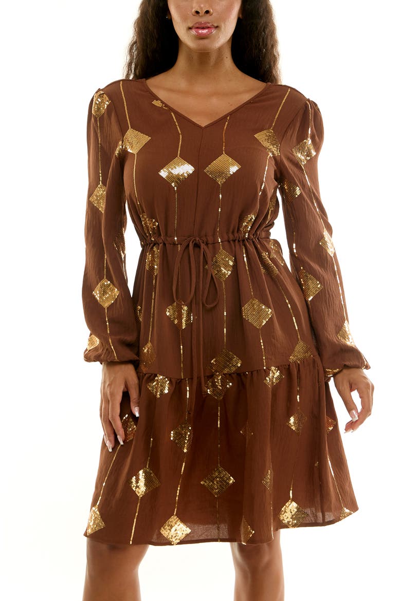 Balloon Sleeve Drawstring Dress, Alternate, color, CAPPUCCINO