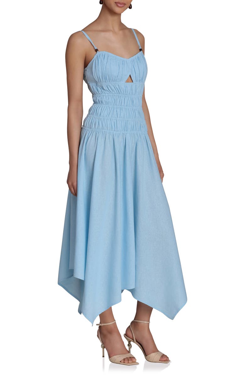 Avec Les Filles Shirred Handkerchief Midi Dress, Alternate, color, Light Blue