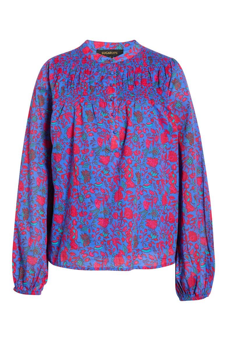 Tanya Floral Cotton Top, Alternate, color, BLUE-FUCHSIA
