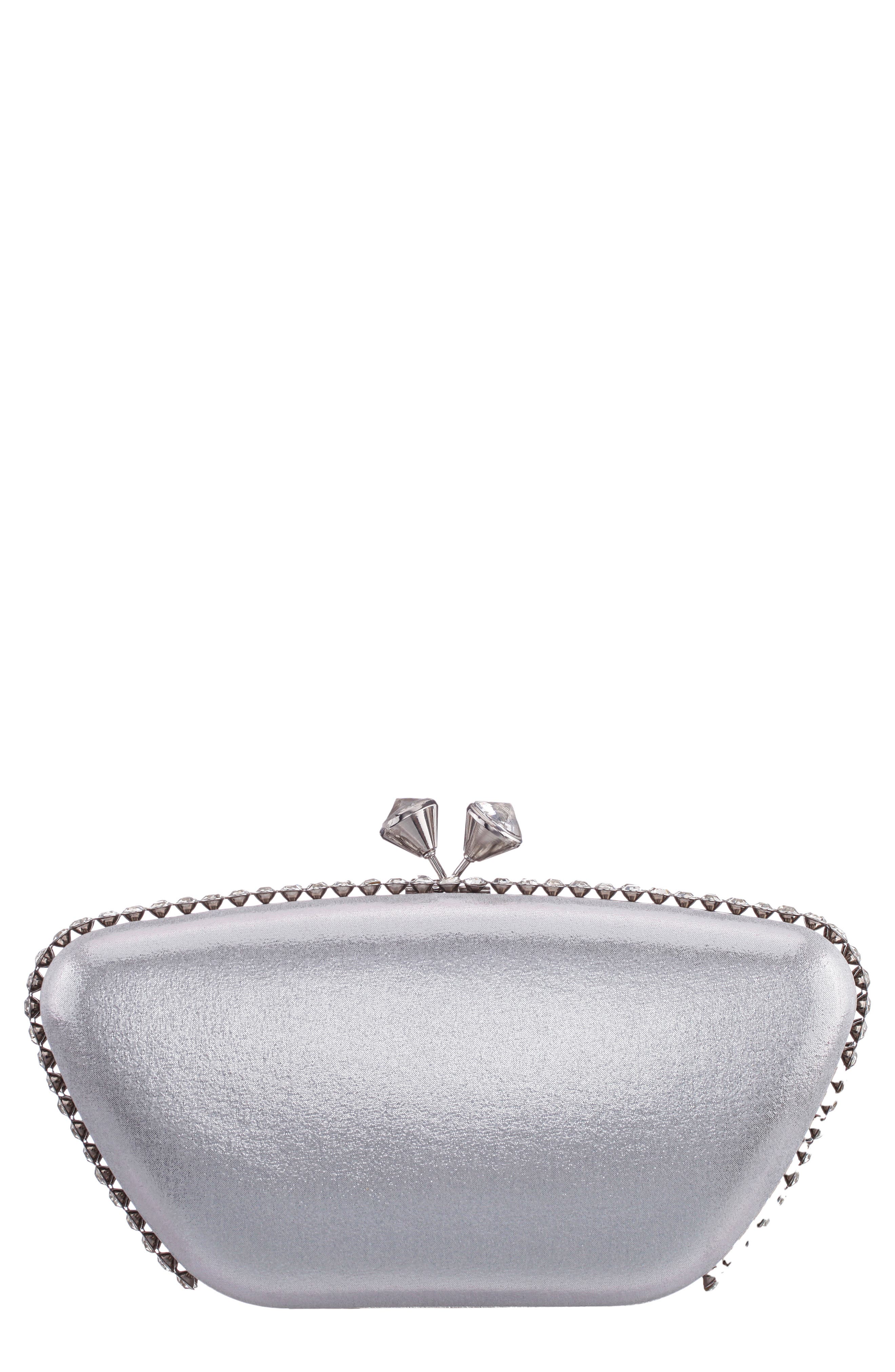 Nina Goddess Frame Clutch, Main, color, Silver