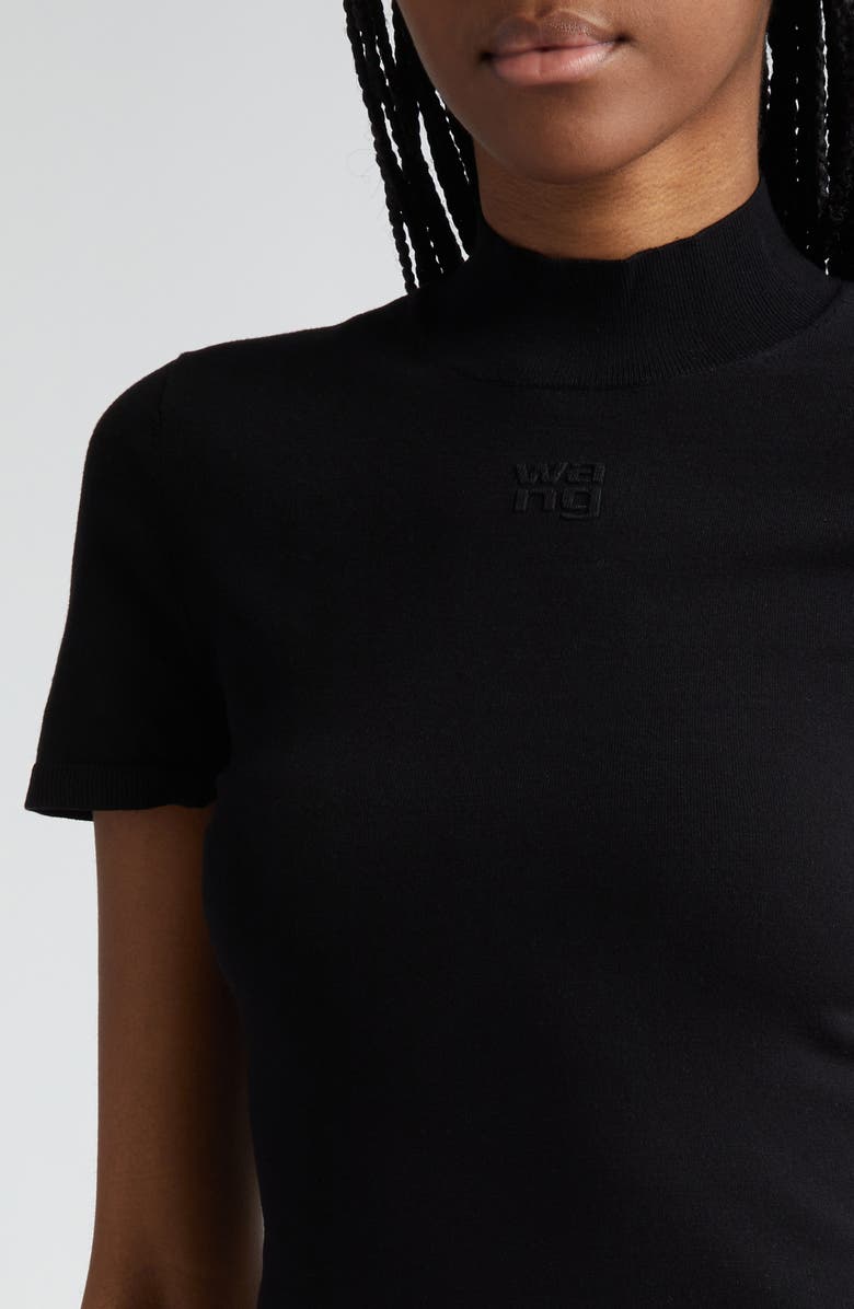 Alexander Wang Logo Debossed Mock Neck Mini T-Shirt Dress, Alternate, color,