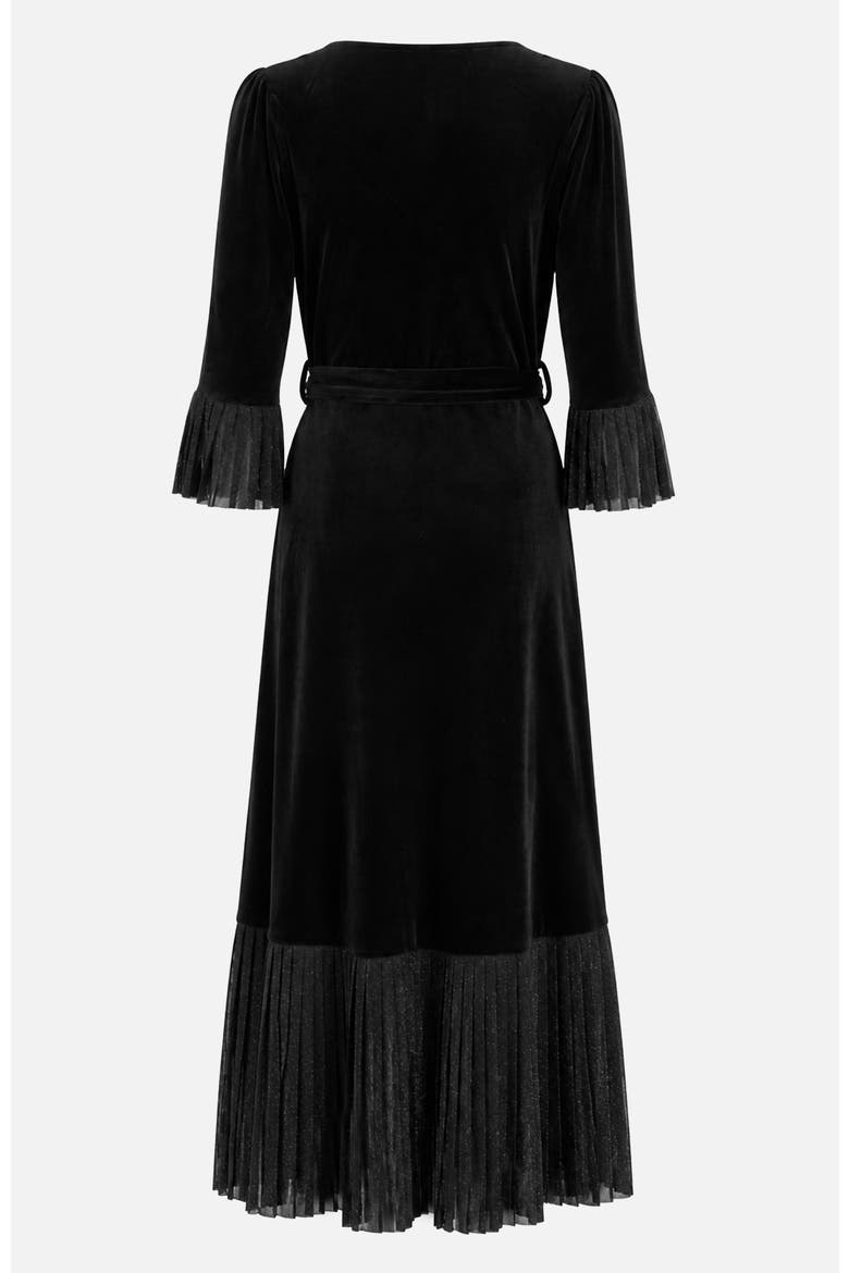 Velvet Midi Pleat Detail Wrap Dress, Alternate, color, Green