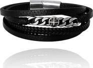 Lucky Brand Men's Multi-Row Chain 8.25'' Bracelet with Compass Emblem, Black