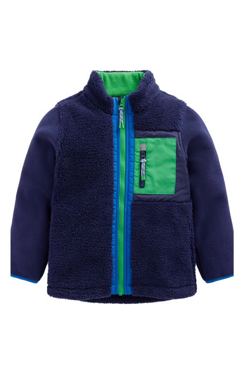 Mini Boden Kids' Colorblock Windproof Fleece Zip-up Jacket In Blue