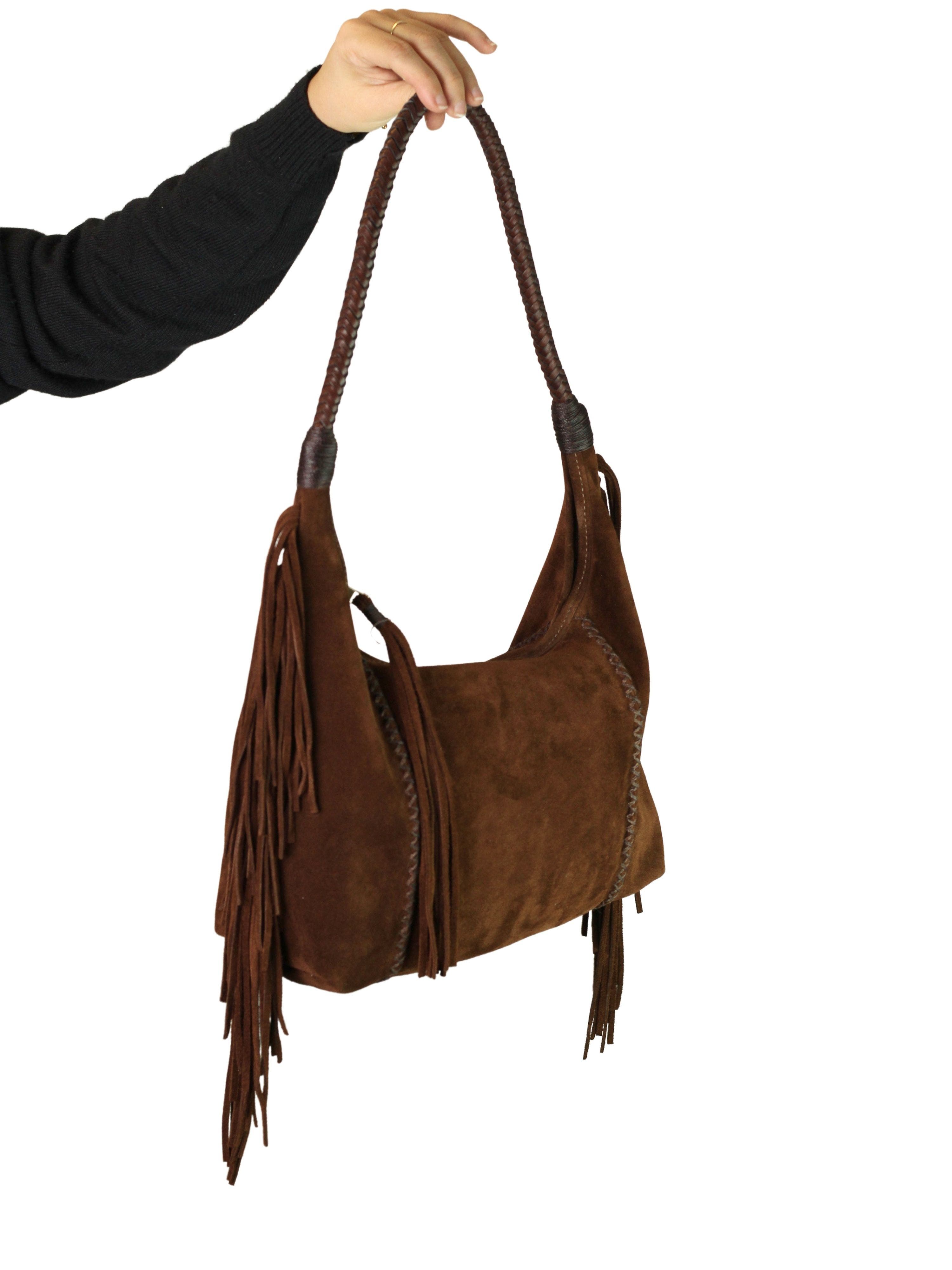 Carlos Falchi Fringe Suede Hobo Bag, Alternate, color, Cocoa