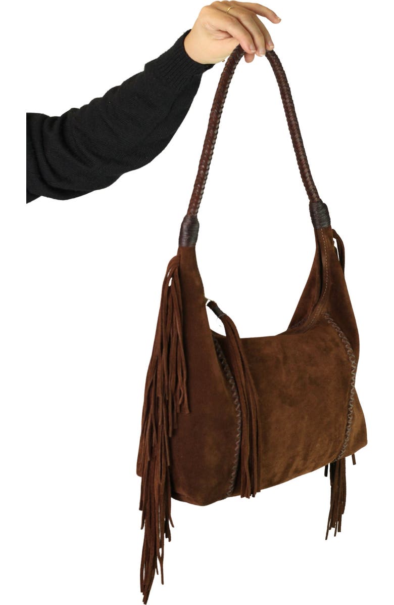 Carlos Falchi Fringe Suede Hobo Bag, Alternate, color, Cocoa
