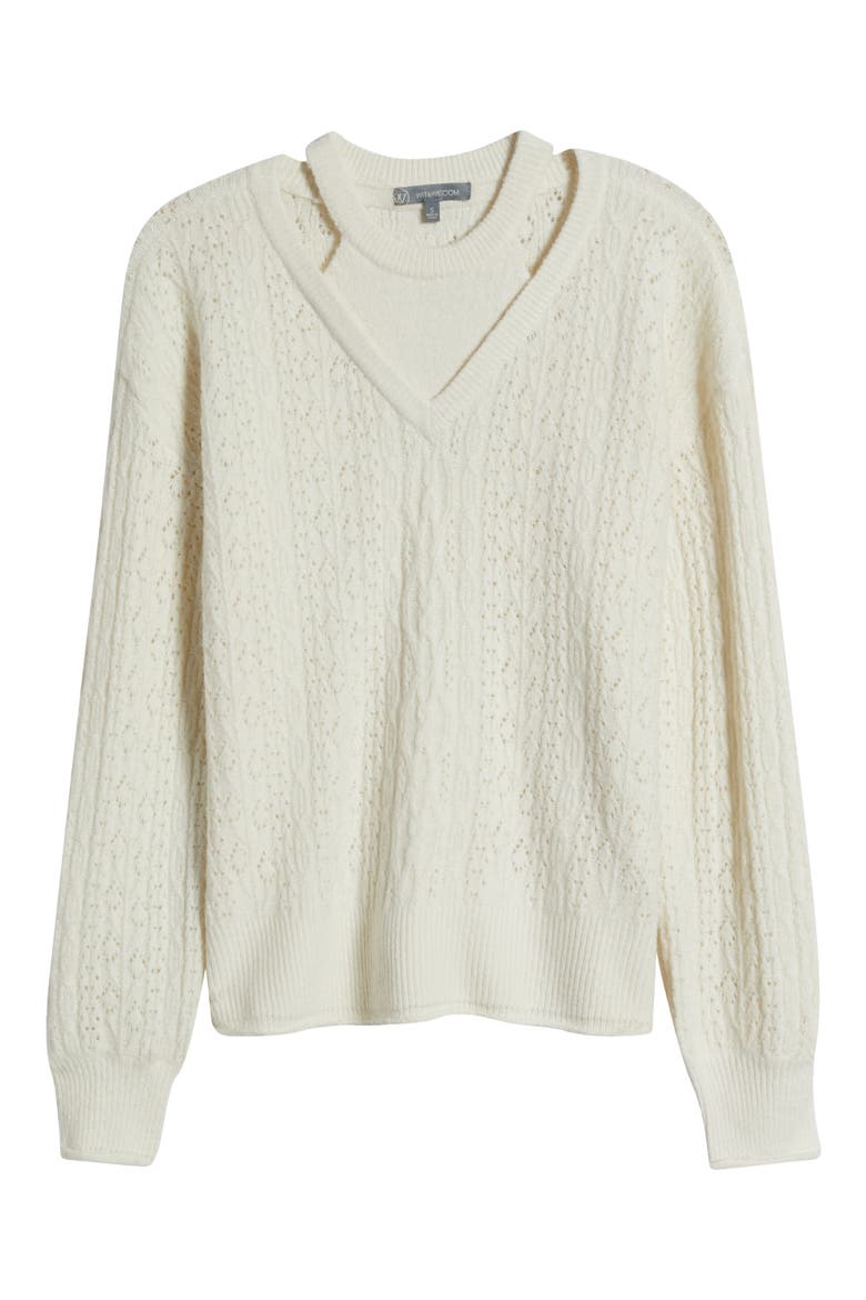 V-Neck Sweater with Bib, Alternate, color, OFF WHITE