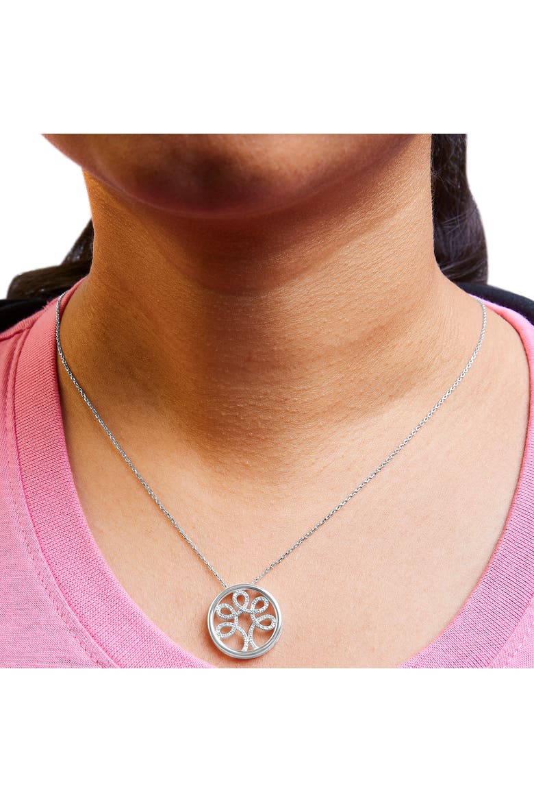 Silver 1/10 Cttw Diamond Tree of Life Pendant Necklace, Alternate, color, White