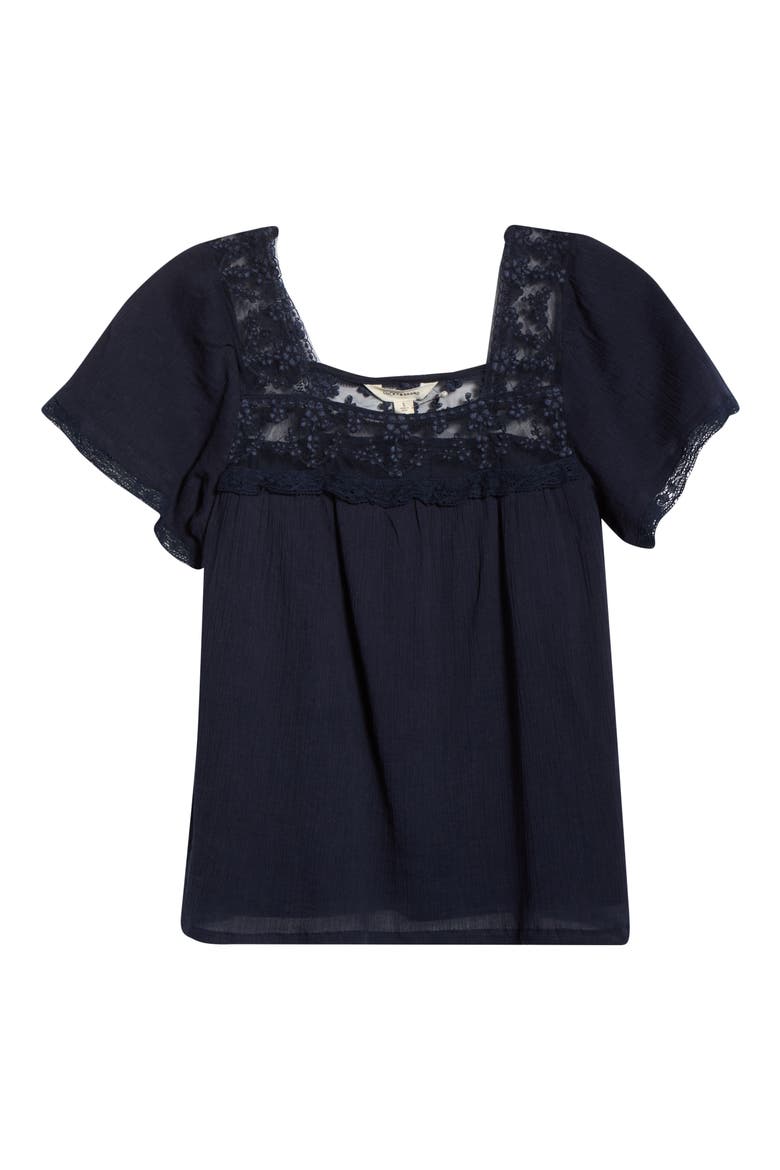 Lace Mesh Detail Square Neck Cotton Top, Alternate, color, SPELLBOUND