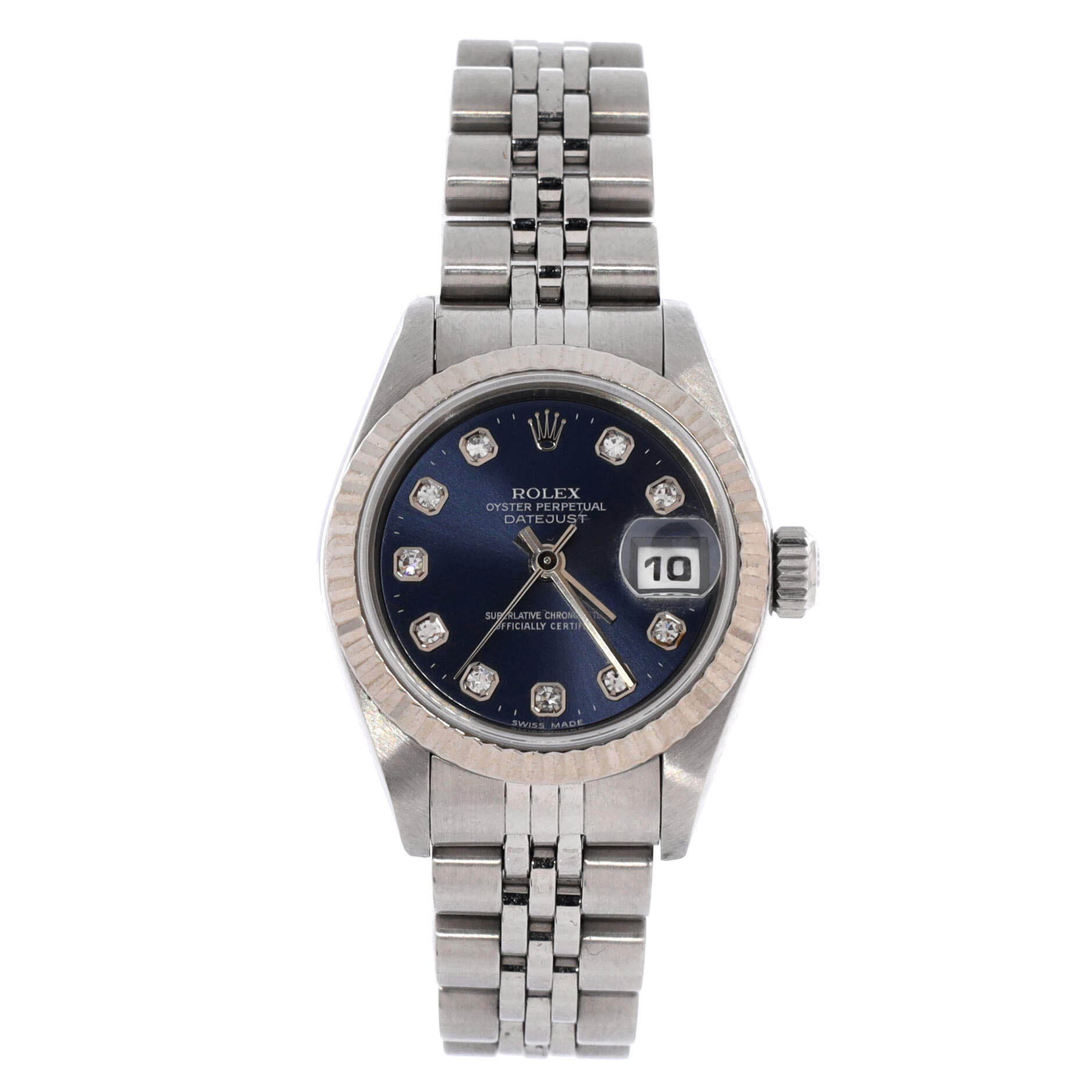 Oyster Perpetual Datejust Automatic Watch Stainless Steel and White Gold with Diamond Markers 26, Main, color, Metallic Silver