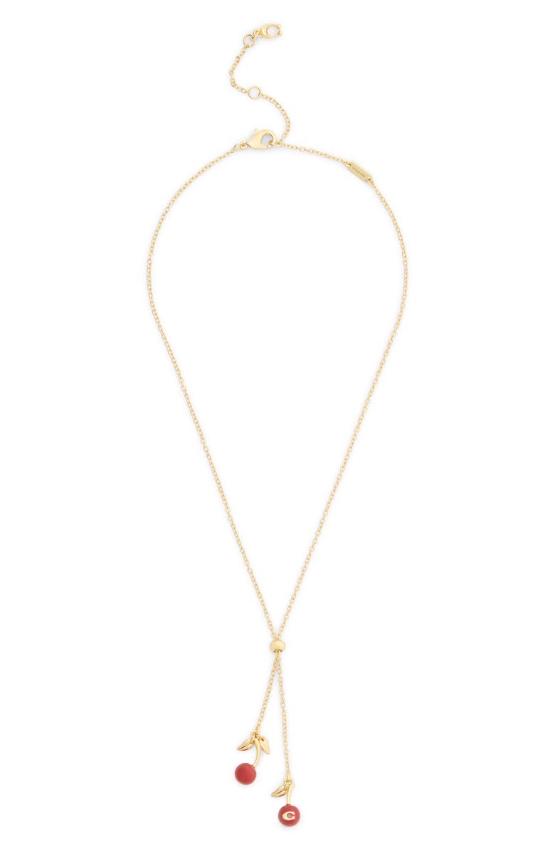 COACH Cherry Bolo Necklace, Alternate, color, Red/ Gold